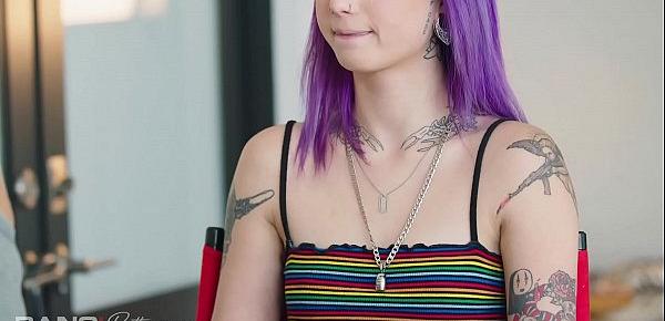  Pretty And Raw - Hot Inked Purple Hair Teen Banged In Threesome